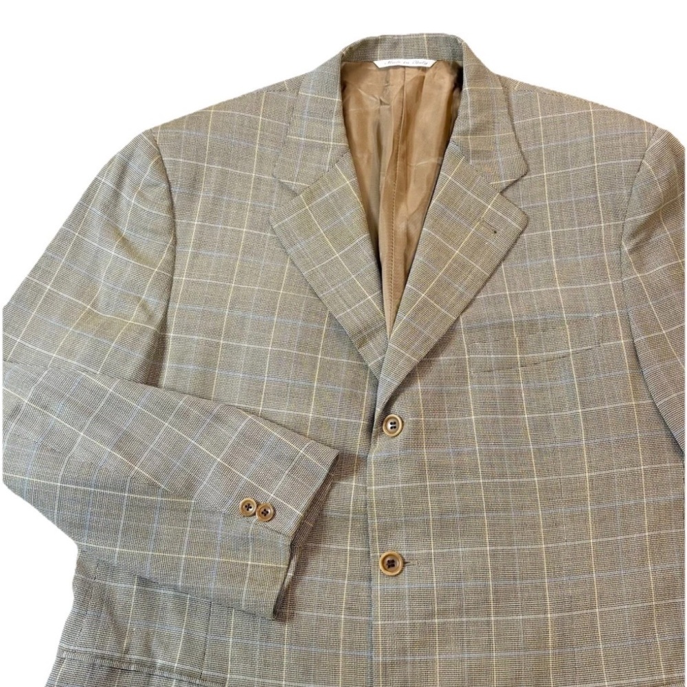 Canali Blazer Men’s 44 Tan Beige Windowpane Plaid‎ Wool